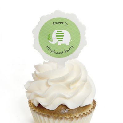 Elephant - Personalized Birthday Party Cupcake Pick and Sticker Kit - 12 ct