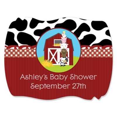 Farm Animals - Personalized Baby Shower Squiggle Stickers - 16 ct