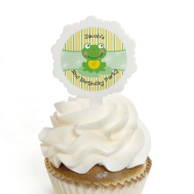 Froggy Frog - Personalized Birthday Party Cupcake Pick and Sticker Kit - 12 ct