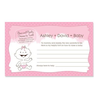 Baby Girl - Personalized Baby Shower Helpful Hint Advice Cards