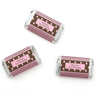 Modern Girl First Birthday Party - Personalized Birthday Party Mini Candy Bar Wrapper Favors - 20 ct