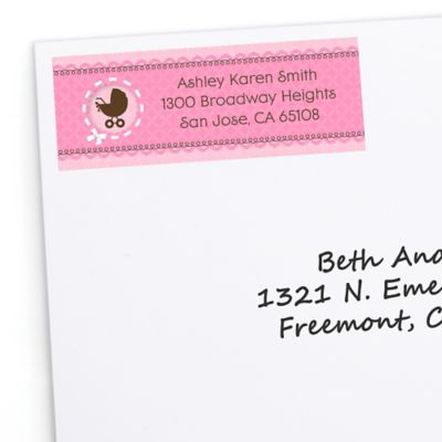 Girl Baby Carriage - Personalized Baby Shower Return Address Labels - 30 ct