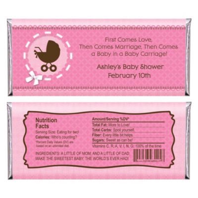Girl Baby Carriage - Personalized Baby Shower Candy Bar Wrapper Favors