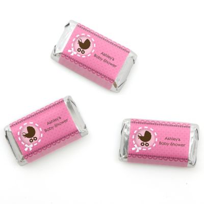 Girl Baby Carriage - Personalized Baby Shower Mini Candy Bar Wrapper Favors - 20 ct