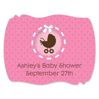 Girl Baby Carriage - Personalized Baby Shower Squiggle Stickers - 16 ct