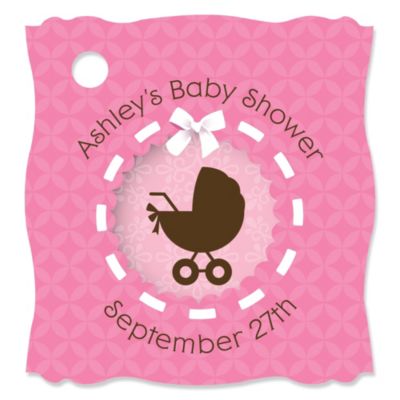 Girl Baby Carriage - Personalized Baby Shower Tags - 20 ct