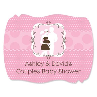 Silhouette Couples Baby Shower - It's A Girl - Personalized Baby Shower Squiggle Stickers - 16 ct