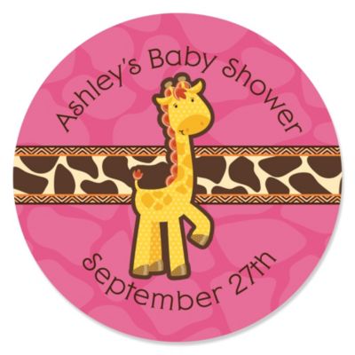 Giraffe Girl - Personalized Baby Shower Sticker Labels - 24 ct