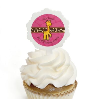 Giraffe Girl - Personalized Birthday Party Cupcake Pick and Sticker Kit - 12 ct