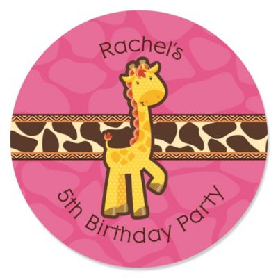 Giraffe Girl - Personalized Birthday Party Sticker Labels - 24 ct