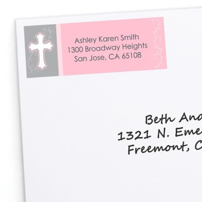 Little Miracle Girl Pink & Brown Cross - Personalized Baby Shower Return Address Labels - 30 ct
