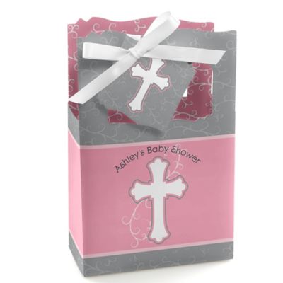 Little Miracle Girl Pink & Brown Cross - Personalized Baby Shower Favor Boxes