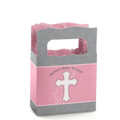 Little Miracle Girl Pink & Brown Cross - Personalized Baby Shower Mini Favor Boxes