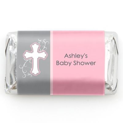 Little Miracle Girl Pink & Brown Cross - Personalized Baby Shower Mini Candy Bar Wrapper Favors - 20 ct