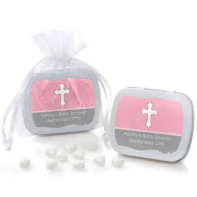 Little Miracle Girl Pink & Brown Cross - Personalized Baby Shower Mint Tin Favors