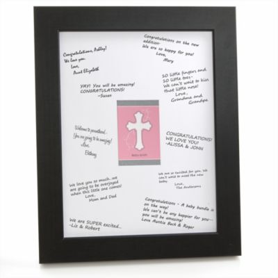 Little Miracle Girl Pink & Brown Cross - Personalized Baby Shower Signature Mat Gift