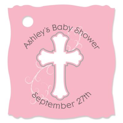 Little Miracle Girl Pink & Brown Cross - Personalized Baby Shower Tags - 20 ct