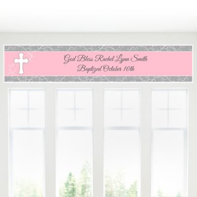 Little Miracle Girl Pink & Brown Cross - Personalized Baptism Banners