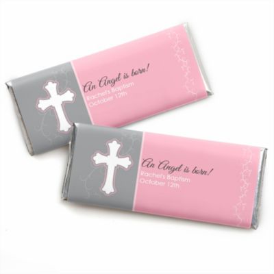 Little Miracle Girl Pink & Brown Cross - Personalized Baptism Candy Bar Wrapper Favors