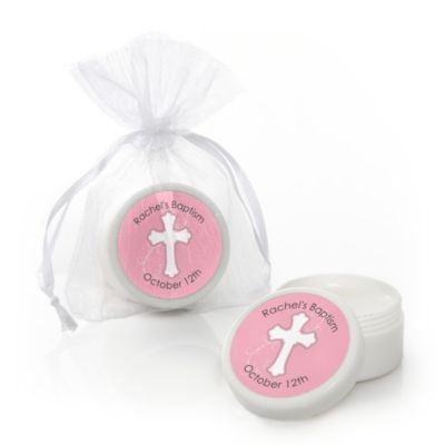 Little Miracle Girl Pink & Brown Cross - Personalized Baptism Lip Balm Favors