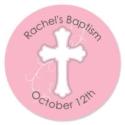 Little Miracle Girl Pink & Brown Cross - Personalized Baptism Sticker Labels - 24 ct