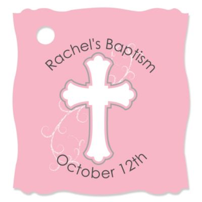 Little Miracle Girl Pink & Brown Cross - Personalized Baptism Tags - 20 ct