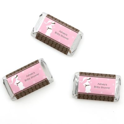 Mommy Silhouette It's A Girl - Personalized Baby Shower Mini Candy Bar Wrapper Favors - 20 ct
