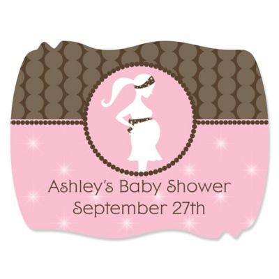 Mommy Silhouette It's A Girl - Personalized Baby Shower Squiggle Stickers - 16 ct