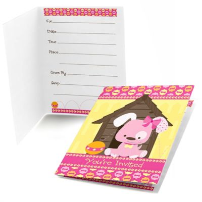 Girl Puppy Dog - Baby Shower Fill In Invitations - 8 ct