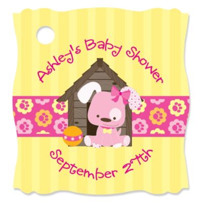 Girl Puppy Dog - Personalized Baby Shower Tags - 20 ct