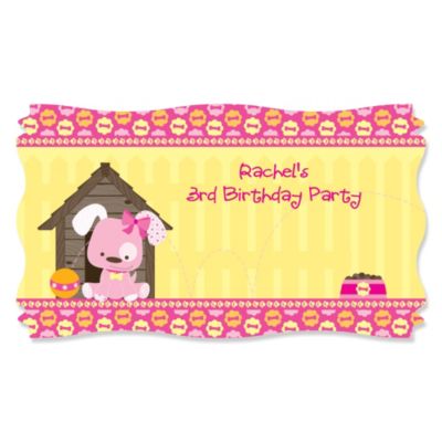 Girl Puppy Dog - Personalized Birthday Party Name Tag Stickers - 8 ct
