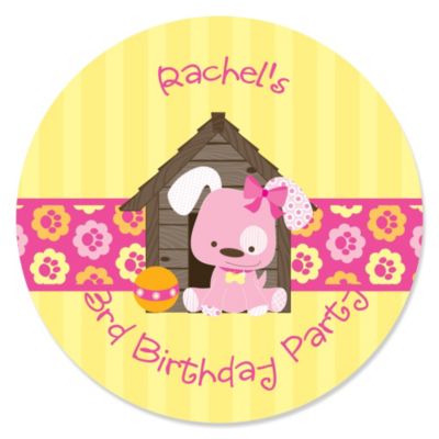 Girl Puppy Dog - Personalized Birthday Party Sticker Labels - 24 ct