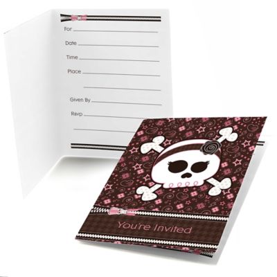 ... ™ - Baby Girl Skull - Baby Shower Fill In Invitations - 8 ct