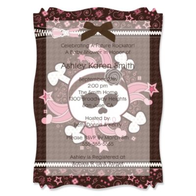 ... Baby Girl Skull - Personalized Baby Shower Vellum Overlay Invitations