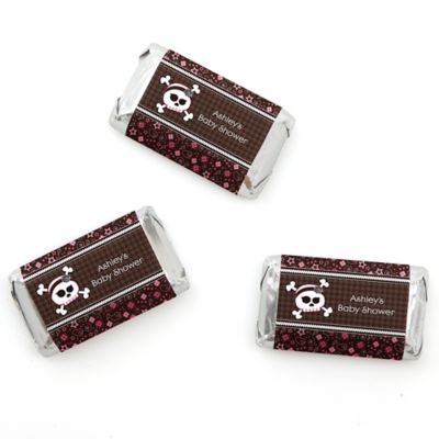 Skullicious&trade; - Baby Girl Skull - Personalized Baby Shower Mini Candy Bar Wrapper Favors - 20 ct