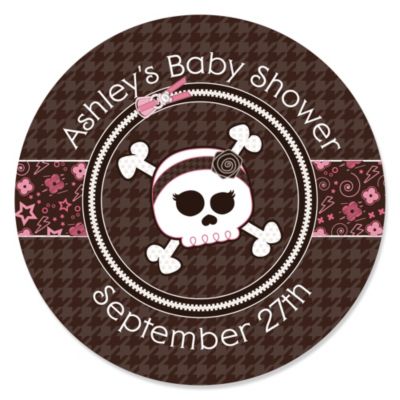 Skullicious&trade; - Baby Girl Skull - Personalized Baby Shower Sticker Labels - 24 ct