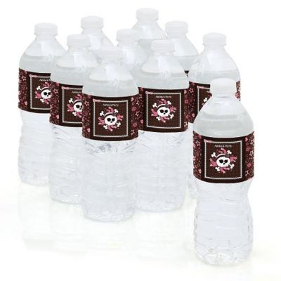 Skullicious&trade; - Baby Girl Skull - Personalized Baby Shower Water Bottle Label Favors