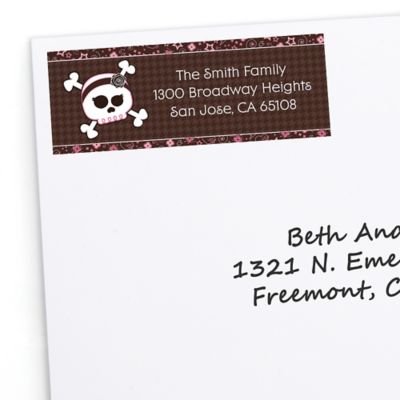 Skullicious&trade; - Girl Skull - Personalized Birthday Party Return Address Labels - 30 ct