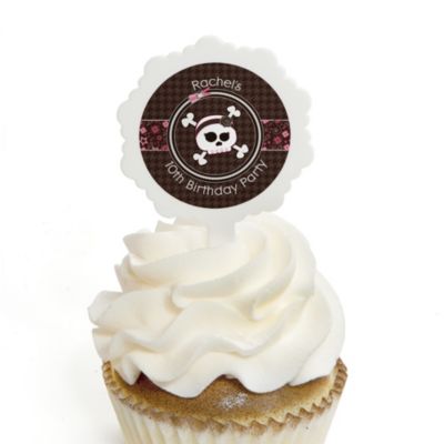 Skullicious&trade; - Girl Skull - Personalized Birthday Party Cupcake Pick and Sticker Kit - 12 ct