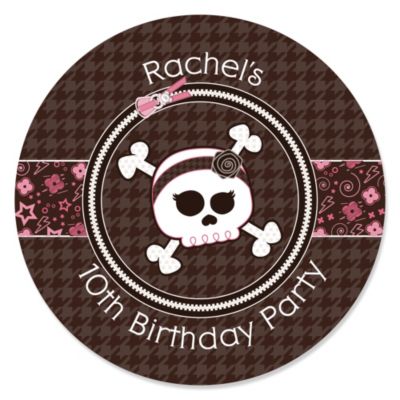 Skullicious&trade; - Girl Skull - Personalized Birthday Party Sticker Labels - 24 ct