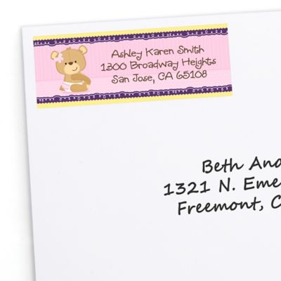 Baby Girl Teddy Bear - Personalized Baby Shower Return Address Labels - 30 ct