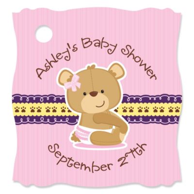 Baby Girl Teddy Bear - Personalized Baby Shower Tags - 20 ct