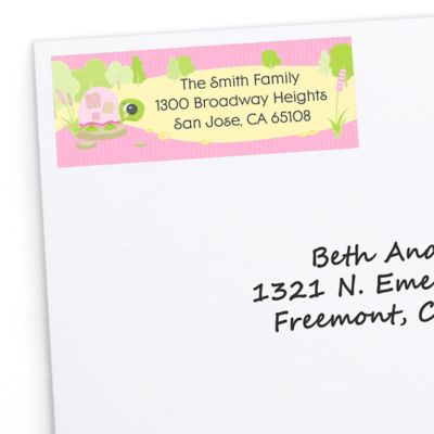 Girl Turtle - Personalized Birthday Party Return Address Labels - 30 ct