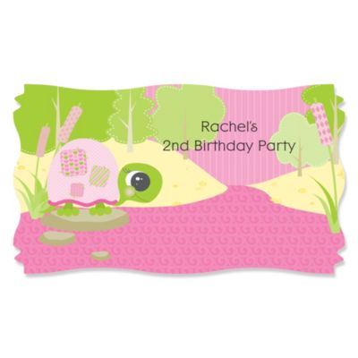 Girl Turtle - Personalized Birthday Party Name Tag Stickers - 8 ct