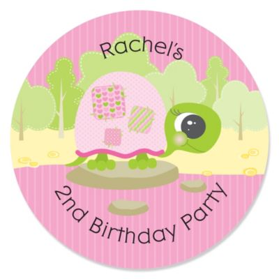 Girl Turtle - Personalized Birthday Party Sticker Labels - 24 ct