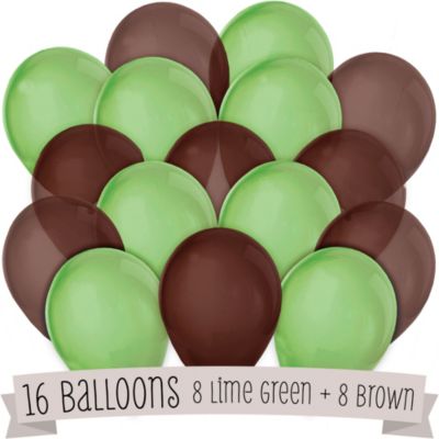 Brown and Lime Green - Birthday Party Latex Balloons - 16 ct