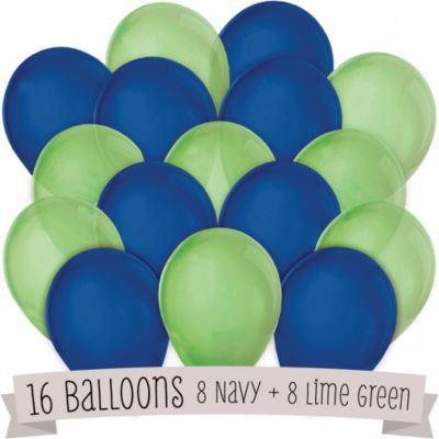 Navy and Lime Green - Baby Shower Latex Balloons - 16 ct
