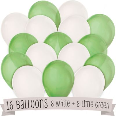 Lime Green and White - Birthday Party Latex Balloons - 16 ct