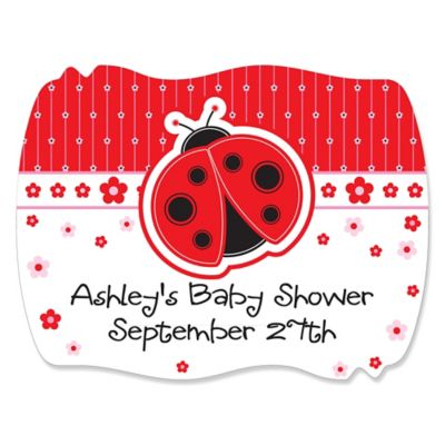 Modern Ladybug - Personalized Baby Shower Squiggle Stickers - 16 ct