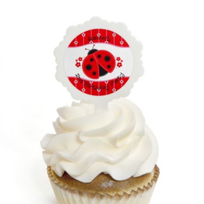 Modern Ladybug - Personalized Birthday Party Cupcake Pick and Sticker Kit - 12 ct